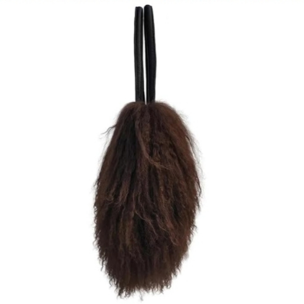 New Real Lamb Mongolian Flush Wool Fur With Genuine Leather Handles Handbag - Picture 4 of 7